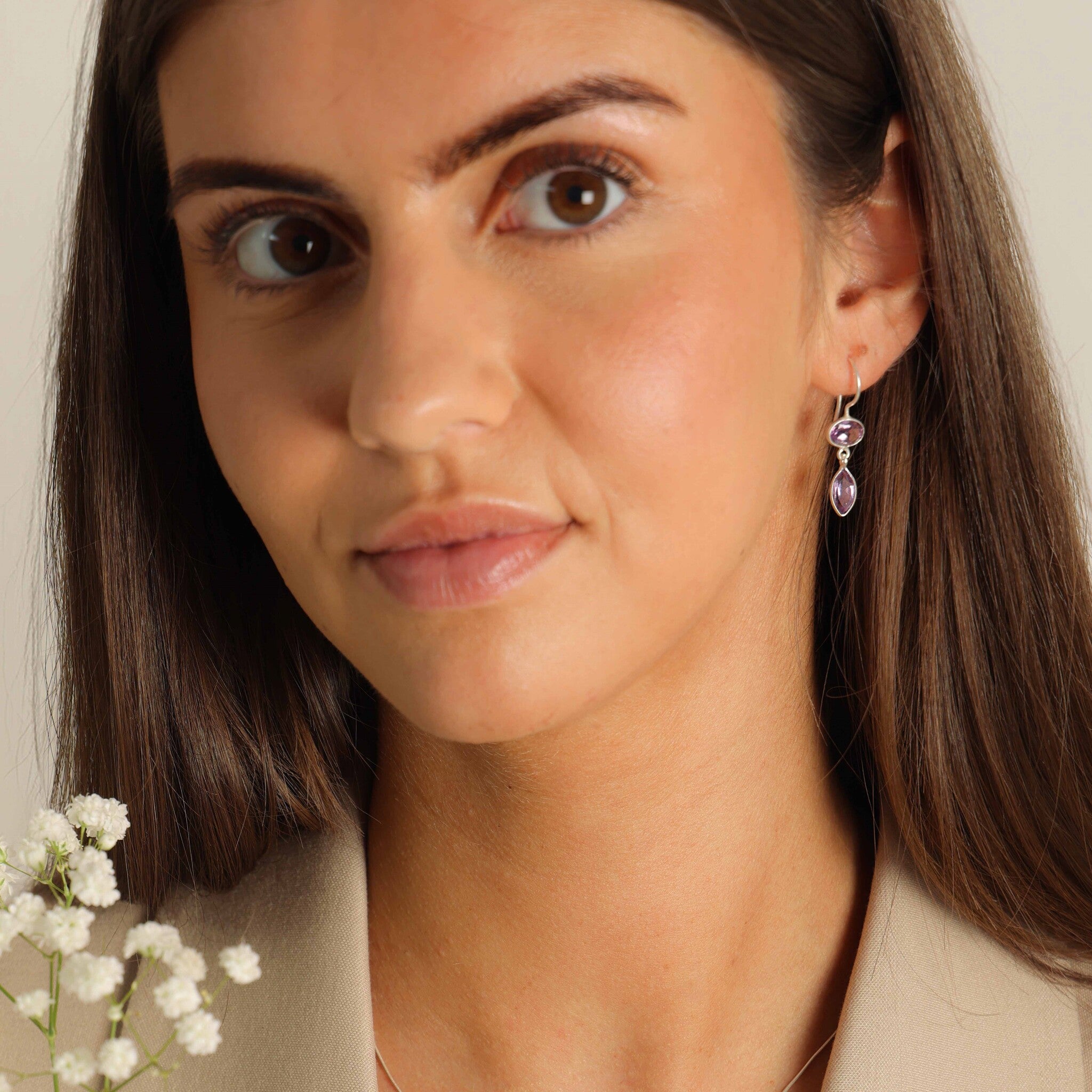 Oorbellen Amethist Cato - Edelsteen sieraden - Oorbel zilver